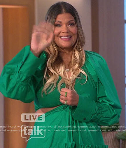 Aida Rodriquez's green cutout dress on The Talk