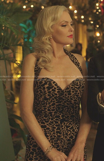 Alexis's leopard sweetheart halterneck dress on Dynasty