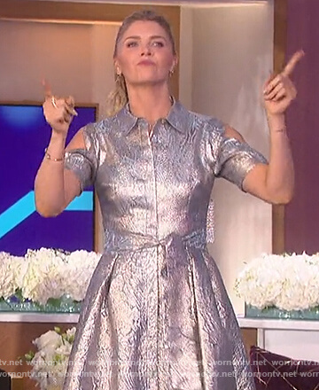 Amanda's silver jacquard tie waist dress on The Talk
