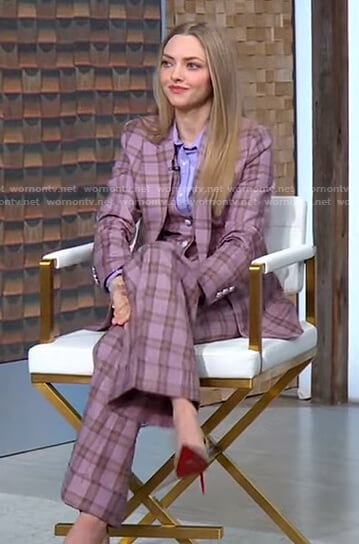 Amanda Seyfried's pink plaid blazer and pants on Good Morning America