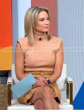 Amy's beige turtleneck top and mini skirt on Good Morning America