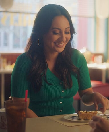 Ana's green short sleeve cardigan on Grown-ish
