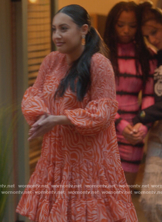 Ana's orange zebra print mini dress on Grown-ish