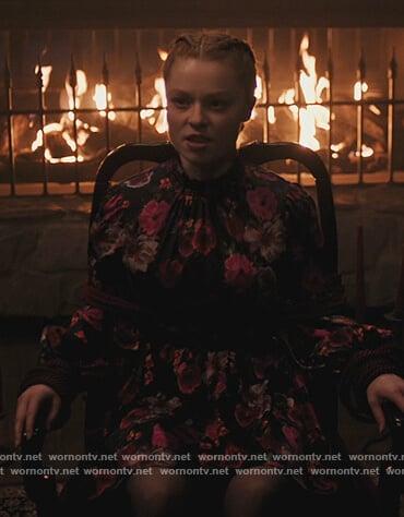 Bretta's black floral print dress on Riverdale