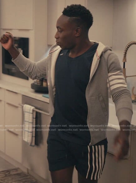 Carlton's grey striped sleeve hoodie and striped shorts on Bel-Air