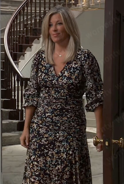 Carly's black floral print dress on General Hospital