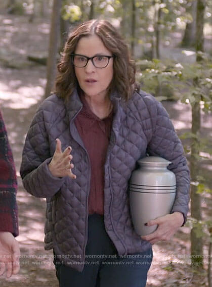 Carol's purple quilted jacket on Single Drunk Female