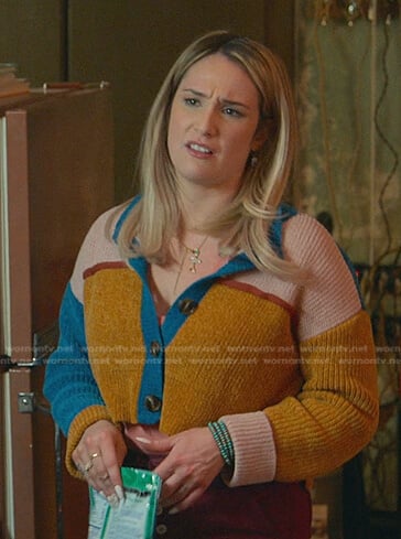 Davia's colorblock knit cardigan on Good Trouble