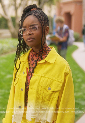 Diane's tie dye distressed denim jacket on Grown-ish