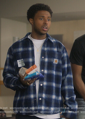 Doug's blue plaid shirt on Grown-ish