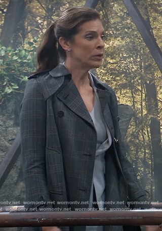 Eileen's gray plaid trench coat on General Hospital