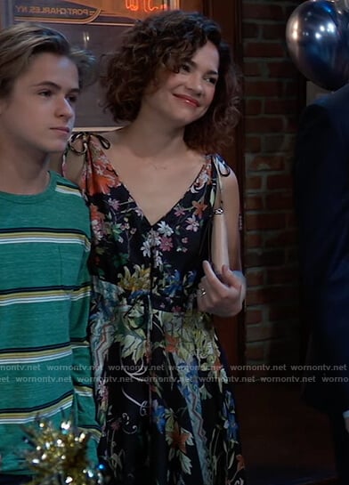 Elizabeth's black floral sleeveless dress on General Hospital