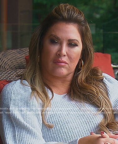 Emily's gray puff sleeve sweater on The Real Housewives of Orange County