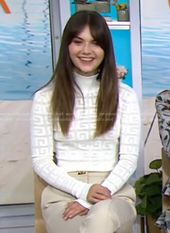 Emilia Jones's white geometric turtleneck sweater on Today