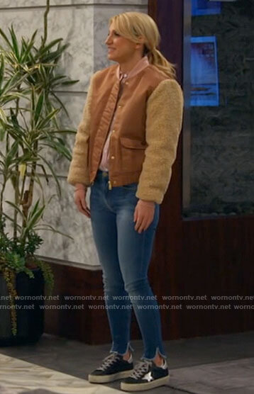 Gina's furry sleeve bomber jacket on B Positive