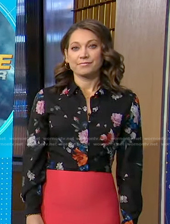 Ginger's black floral blouse on Good Morning America