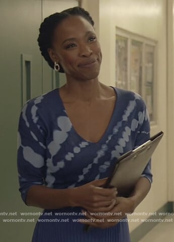 Grace's blue tie dye print sweater on All American