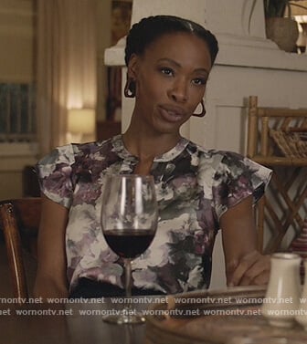Grace's floral flutter sleeve top on All American
