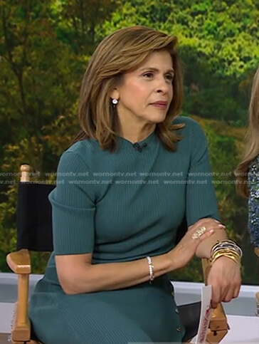 Hoda's green ribbed button detail dress on Today