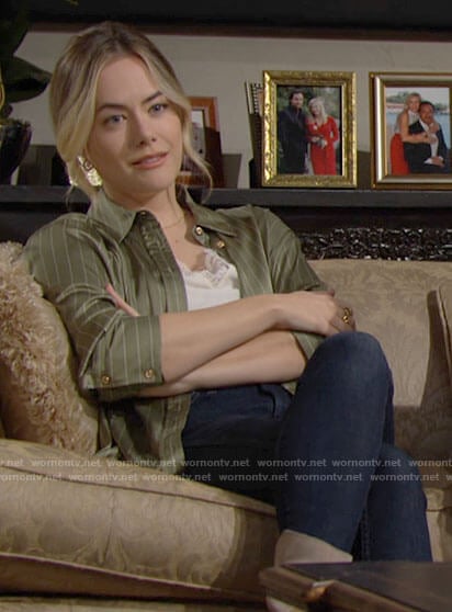 Hope's green striped shirt on The Bold and the Beautiful