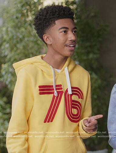 Jack's yellow 76 print hoodie on Black-ish