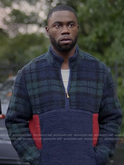 James's plaid sherpa sweater on Single Drunk Female