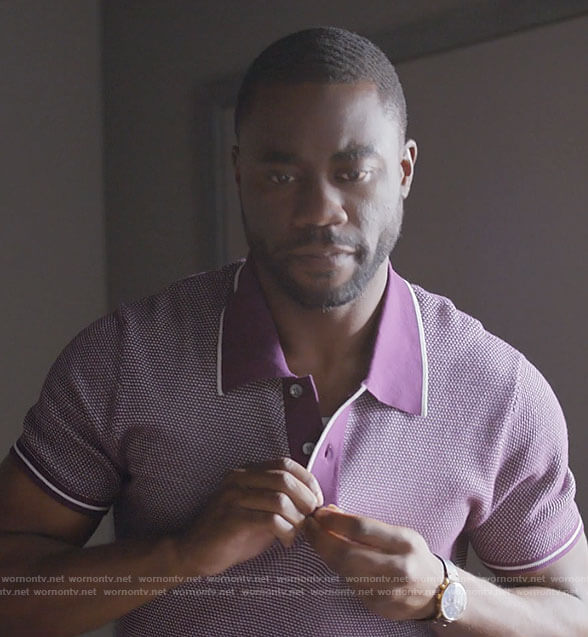 James's purple polo shirt on Single Drunk Female