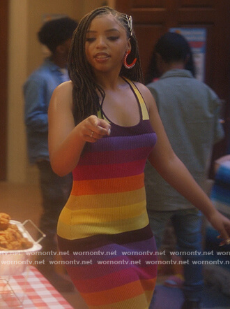 Jazlyn's striped scoop neck dress on Grown-ish