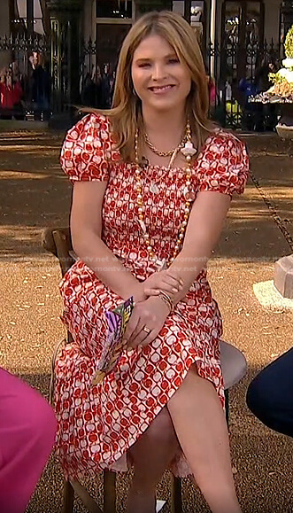 Jenna's red apple print smocked dress on Today