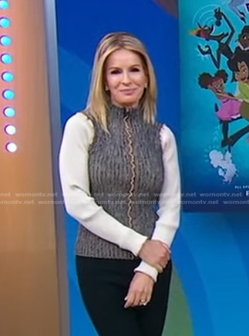 Jennifer's gret and white ribbed sweater on Good Morning America