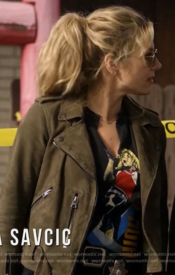 Jenny's green suede moto jacket on Big Sky