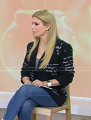 Jill's black embellished printed blazer on Today