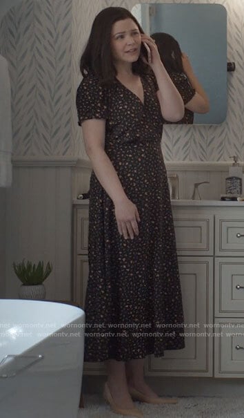 Jodie's black floral maxi dress on Pivoting