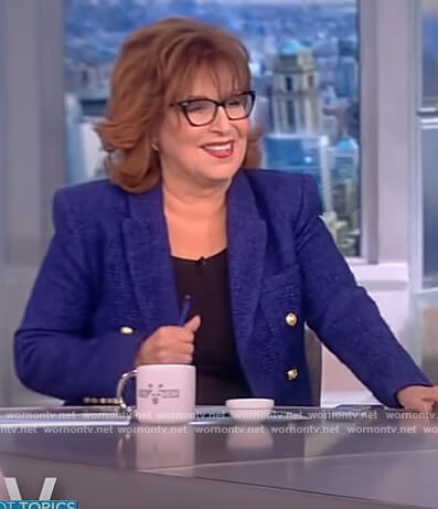 Joy's blue tweed double breasted blazer on The View