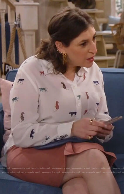 Kat's cats print button down top on Call Me Kat