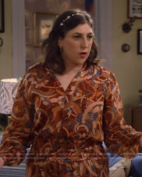 Kat's orange printed dress with long sleeves on Call Me Kat
