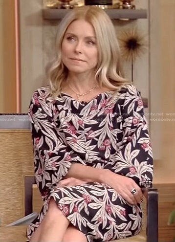 Kelly's black floral midi dress on Live with Kelly and Ryan