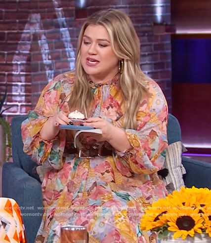 Kelly's floral print midi dress on The Kelly Clarkson Show