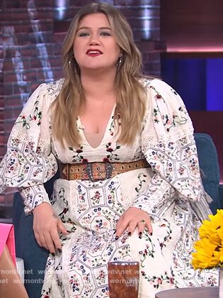 Kelly's white embroidered dress on The Kelly Clarkson Show