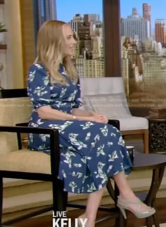 Kim Raver's teal bird print dress on Live with Kelly and Ryan