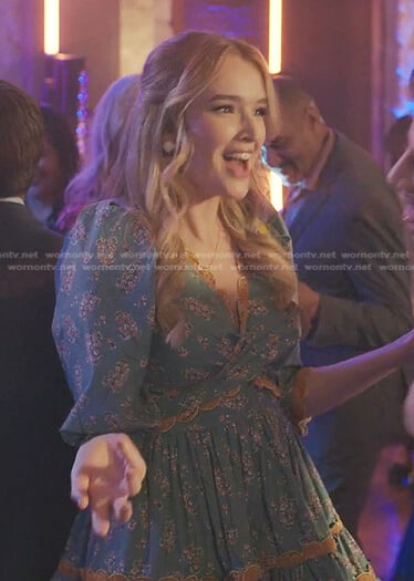 Kirby's floral scalloped wrap dress on Dynasty
