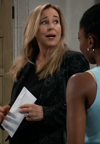 Laura's black damask print blazer on General Hospital