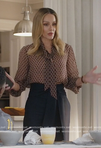 Laura's geometric print tie neck blouse on All American