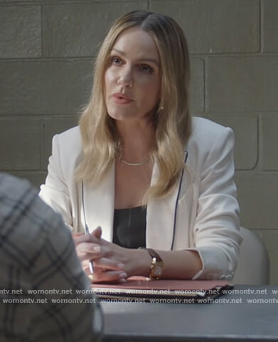Laura's white piping trim blazer on All American