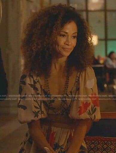 Lena's beige floral smocked dress on Good Trouble