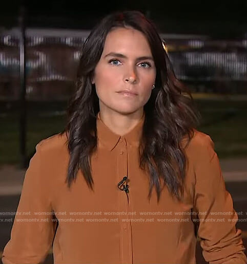 Lilia Luciano's tan button down blouse on CBS Mornings