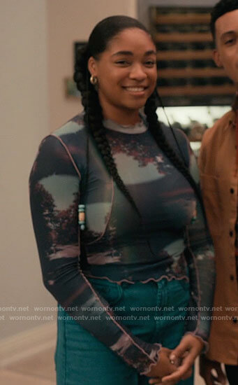 Lisa's printed mesh top on Bel-Air