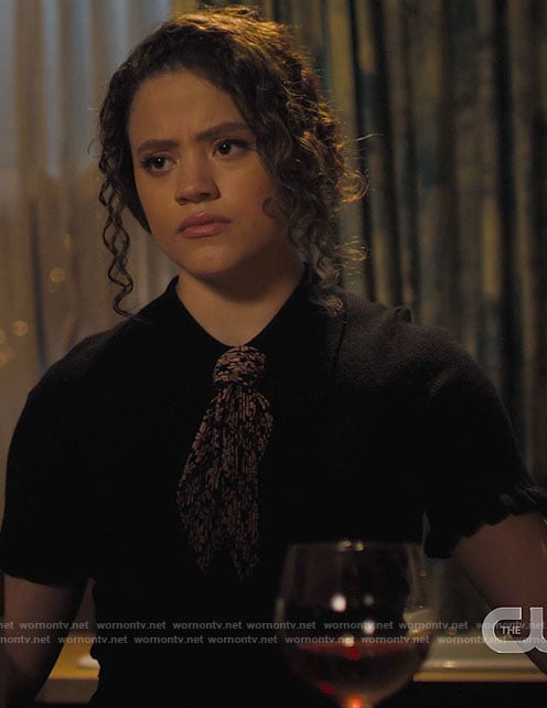 Maggie's black top with pink printed tie neck on Charmed