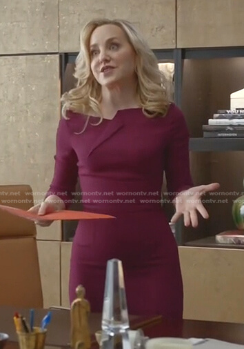 Marissa's purple folded neck dress on Bull