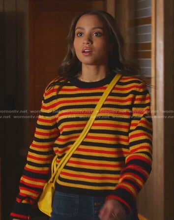 May's black, yellow and red striped sweater on 9-1-1